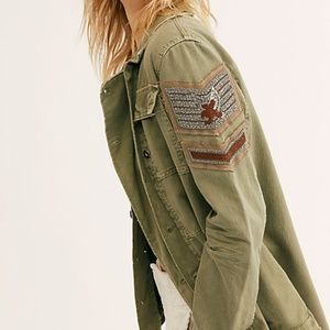 Free People Embellished Military Shirt Jacket